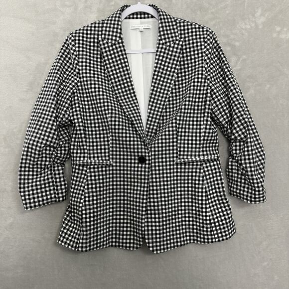 Gingham Blazer Women's Size 10 Ruched Sleeves Career Jacket Timeless Preppy - Picture 2 of 13